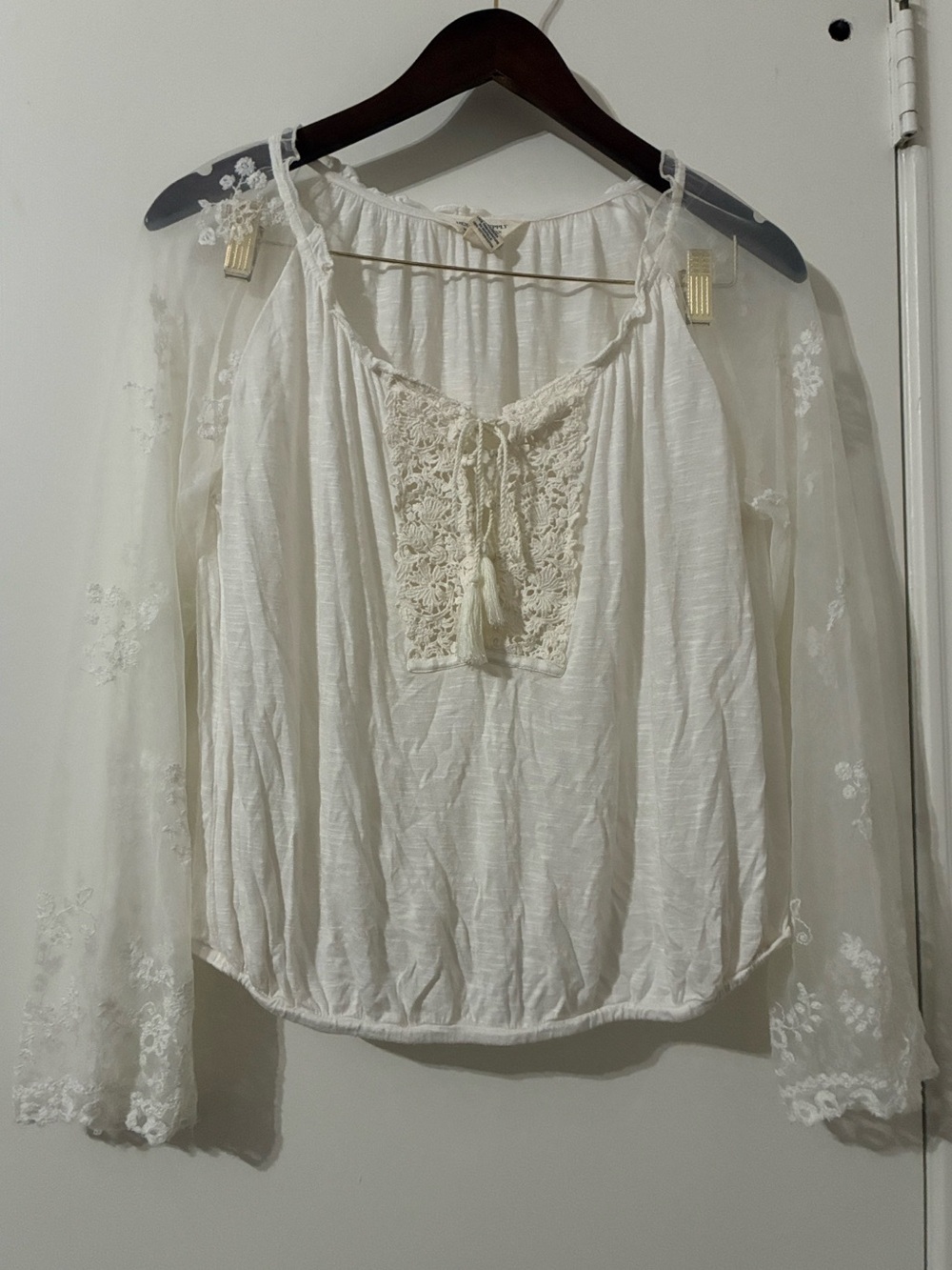 Denim & Supply Ralph Lauren Off-White Boho Lace Long Sleeve Top M